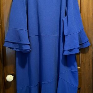 Avenue Cobalt Blue 3/4-Sleeve Dress with Tiered Ruffle Sleeves